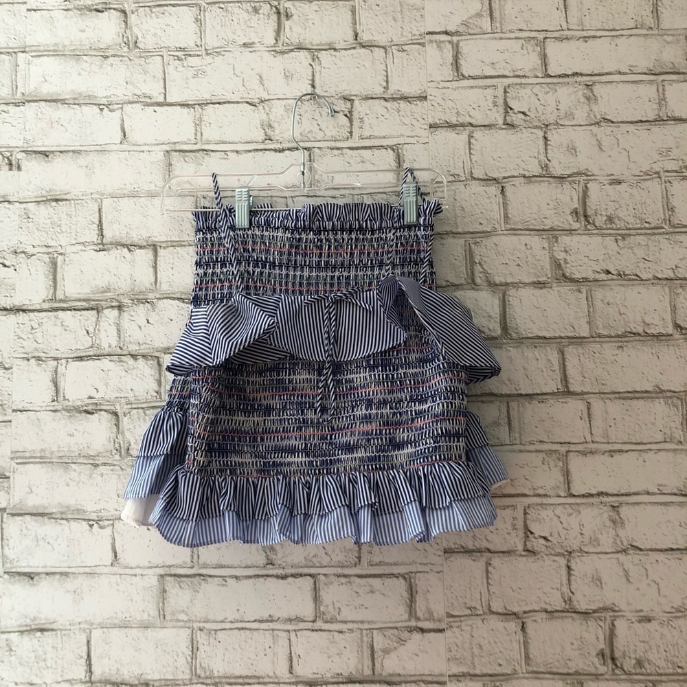 English Factory Blue and White Striped Smocked Ruffle Skirt Set